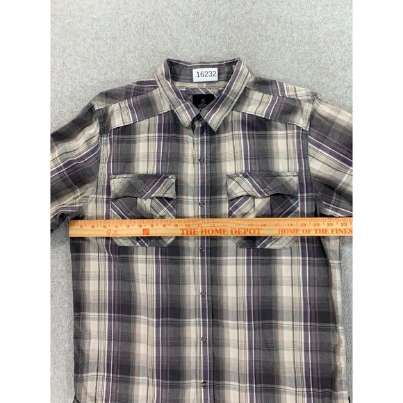 Prana Plaid Cotton Long Sleeve Button Snap Shirt (Men's Large) Gray - Picture 7 of 12